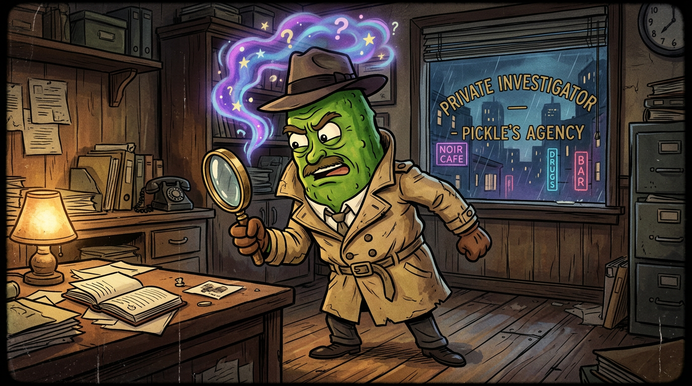 Dick Pickle with magnifying glass