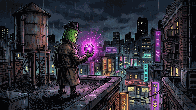 Animated noir city scene montage featuring Dick Pickle